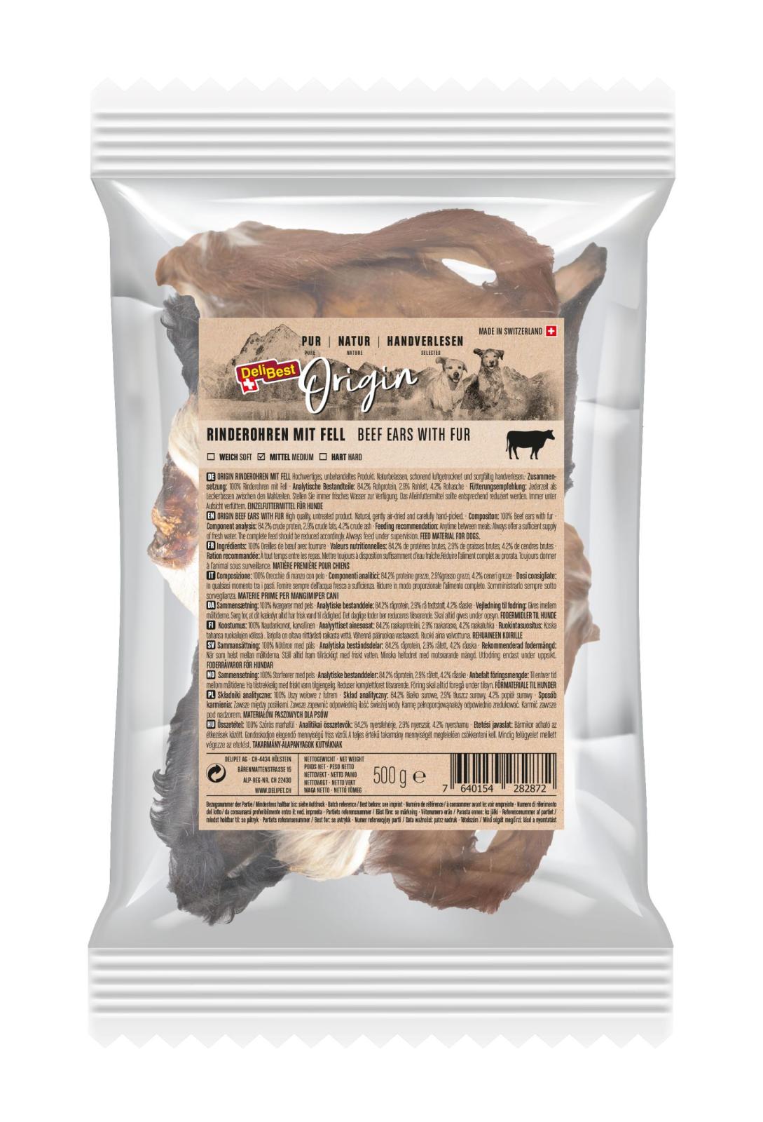 Rinderohren mit Fell 500gr Origin DeliBest