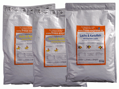 TRIO 24 kg: ( 3 x 8 kg ) 2 x Huhn + 1 x Lachs